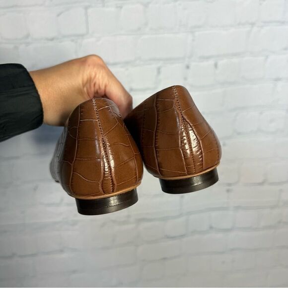 NEW Everlane brown croc embossed leather square toe circle heel ballet flats 7.5 - Picture 9 of 10